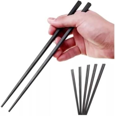 Imagem de Hashi Reutilizável Kit 5 Pares (10 Palitos) Palitinhos de Comida Japonesa, Sushi, Lamen, Macarrão, Hashis Longos 24cm, Pauzinhos Japoneses PRETO