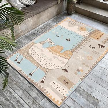 Imagem de Rugendary Tapete de quarto infantil colorido antiderrapante bege safári boho estampa do deserto superfície plana lavável tapete para meninos e meninas
