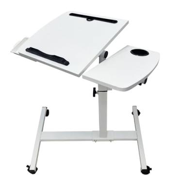 Imagem de KUKKUME Mesa de cabeceira com altura ajustável, mesa de cabeceira de hospital com 2 mesas inclinadas, mesa de laptop móvel com 2 mesas inclinadas, suporte para copos, gaveta para escritório, casa e