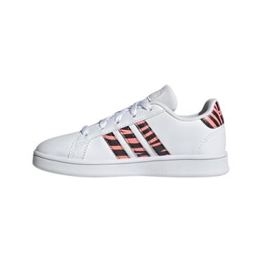 Imagem de adidas Tênis infantil unissex Grand Court, Branco/preto/vermelho ácido, 11 Little Kid