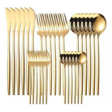 Imagem de Jogo De Talheres Prata Mesa Posta Com 24 Peças Em Aço Inoxidável - NAK