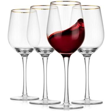 Imagem de Royalrose Taças de vinho cheerfull premium, taças sopradas à mão de 411 g com borda dourada, design canelado, embalagem de presente elegante, perfeita para ocasiões especiais (4)