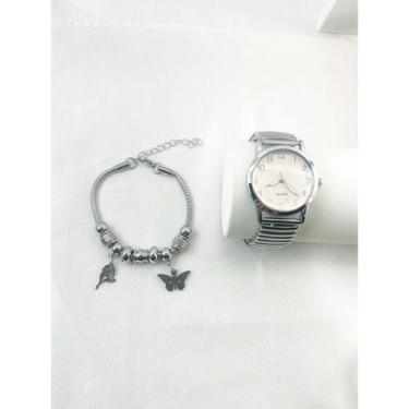 Imagem de Kit relógio e pulseira conjunto - NoBrand, Kit borboleta prata