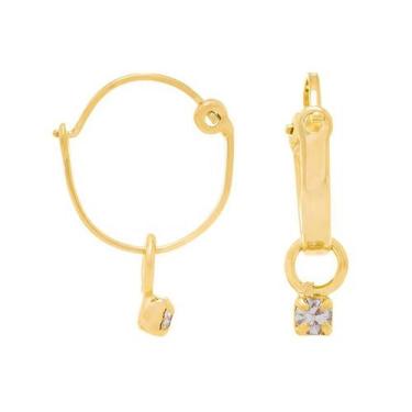 Imagem de Brinco Infantil Banhado Ouro Pequena Argola Com Cristal Pendurado - Ro