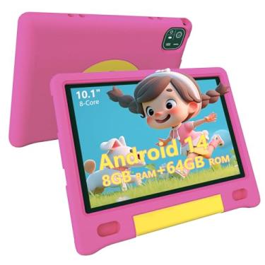 Imagem de VCFNXLS Tablet infantil de 10 polegadas, Android 14 Octa Core, 8 GB de RAM + 64 GB de ROM, expansão de 1 TB, tela HD, Wi-Fi, tablet infantil com capa à prova de controle dos pais