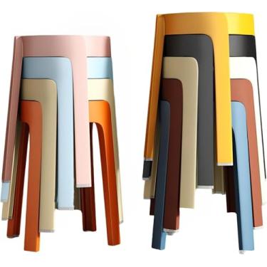 Imagem de Conjunto De 4 Bancos Empilháveis De Plástico, Cadeiras De Jantar Modernas Com Design Whirl Banqueta De Bar Redonda Com Conexão Em Forma De X & Almofadas, Multicolor, conventional