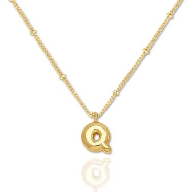 Imagem de YIGOYIHU Colares com inicial para mulheres – Colar de letras delicadas banhado a ouro 14K, lindo colar com pingente de letra bolha, presente personalizado, joias modernas para mulheres e meninas