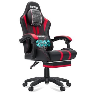 Imagem de HOFFREE Cadeira de jogos de massagem grandes e altas cadeiras de jogos com apoio para os pés 181 kg para adultos pessoas pesadas cadeira gamer computador vermelho e preto