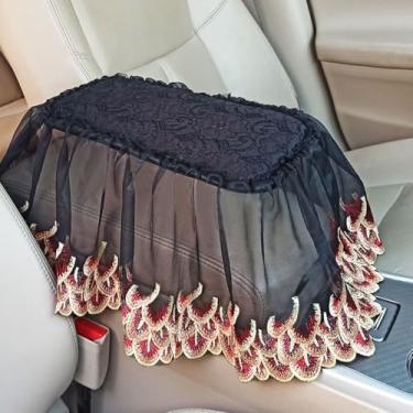 Imagem de MINGZAIQIPEI Capa de apoio de braço com babados de renda com borlas, capa de console central para carro, almofada de apoio de braço central para a maioria dos protetores de decoração de carros (5)