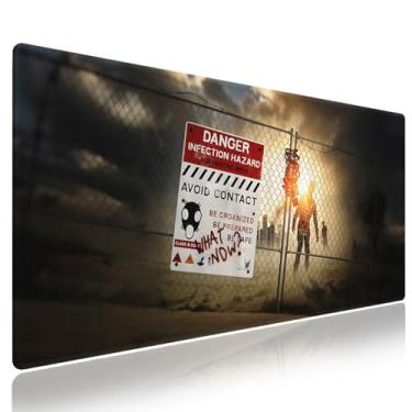 Imagem de Wknoon. Tapete de mouse extragrande para jogos e escritório (80 cm x 30 cm) com bordas costuradas duráveis – Zombie Dead Man Walking in Dark Danger Scary Scene, Halloween Infection, Tapete de mesa