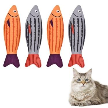 Imagem de PetPrana Brinquedos para gatos, pacote com 4 kickers de erva-dos-gatos com som enrugado, brinquedos de pelúcia duráveis para gatos e gatinhos em ambientes internos, 22 cm (Sardinha)