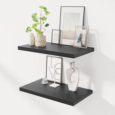 Imagem de Prateleiras flutuantes de 61 cm para parede, prateleiras flutuantes pretas finas de 30,5 cm, prateleiras de parede para quarto, sala de estar, cozinha, banheiro - Conjunto de 2