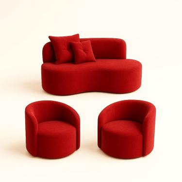 Imagem de Conjunto Decorativo 02 Poltronas + Sofá Curvo Orgânico Nature Gaia Suede Vermelho - Montanaris Decor