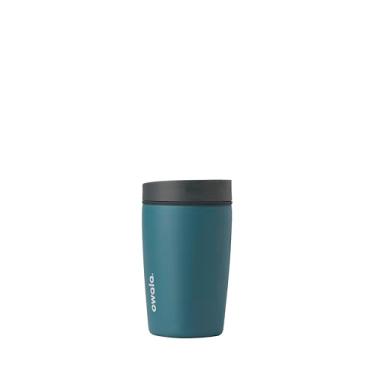 Imagem de Owala SmoothSip Slider Copo de café isolado de aço inoxidável, copo de café gelado reutilizável, caneca de viagem de café quente, livre de BPA, 355 ml, cinza/azul (mergulho alto)