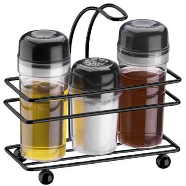 Imagem de Porta-condimentos Galheteiro C/ 3 Potes P/ Sal Vinagre Azeite Mesa Coz