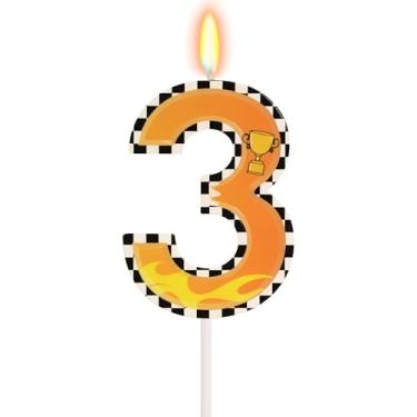 Imagem de Velas com número de caminhão para bolo – Número 3 vela aniversário menino, topo de bolo de carro de corrida para decorações de aniversário de caminhões