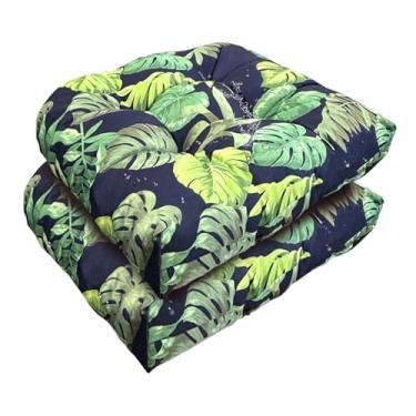 Imagem de TESICA Almofada de assento para ambientes internos e externos, 45,7 x 45,7 cm, impermeável, floral, almofada de tatame, para sala de jantar, jardim, varanda, escritório, decoração verde-marinho