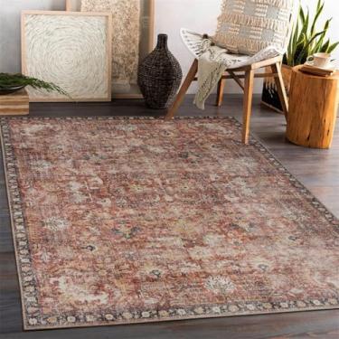 Imagem de ESSMOKO Tapete de sala de estar tapete turco persa para casa, sala de estar, quarto, mesa de cabeceira, lavável à máquina, vários tamanhos, vermelho retro, 60 x 180 cm