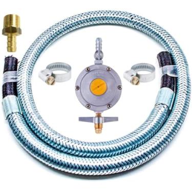 Imagem de Registro Regulador Gás Botijão+mangueira BmxBm+abraçadeiras Tamanho: 5,00 Metro