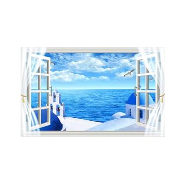 Imagem de Impressões em tela paisagens-Arte parede janela falsa-Aves marinhasedifícios-Natureza Pintura Decoração Banheiro 30x50cm Sem Moldura