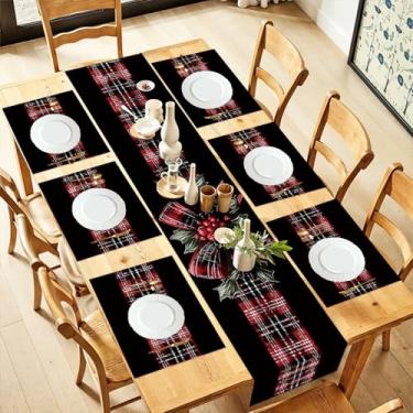 Imagem de Conjunto colorido de caveira de açúcar e jogo americano floral conjunto de 7 peças de jantar de linho de algodão para uso diário (33 x 182 cm, 30 x 45 cm) decorações de Halloween (caminho de mesa de