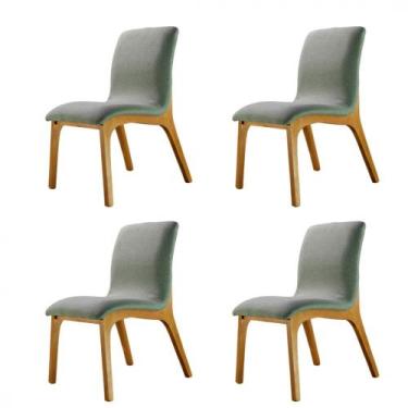 Imagem de Conjunto 4 Cadeiras Concha Dubai Madeira Maciça e Tecido Bouclê Verde 