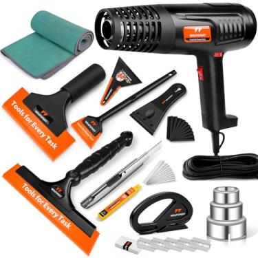 Imagem de WRAPXPERT Kit de ferramentas de escurecimento de janela de carro com pistola de calor, 3 rodos de janela de carro, faca utilitária, cortador de filme, raspador de lâmina de plástico, toalha
