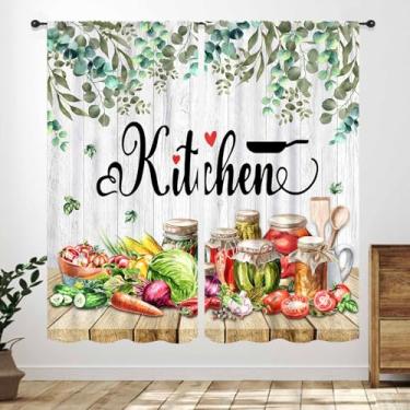 Imagem de Cortinas rústicas de cozinha, fazenda verão frutas verdes, legumes, tema de cozinha, casa de campo, sala de jantar, sala de estar, quarto, cortinas de janela, tratamentos, 2 painéis, 106 x 113 cm