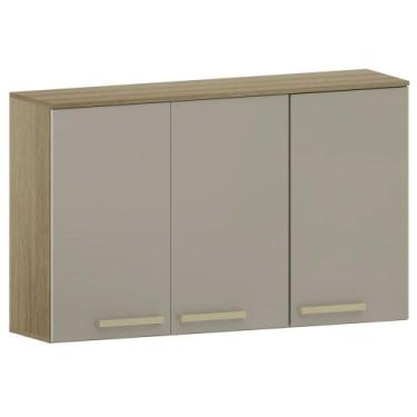 Imagem de Armário de Cozinha Aéreo 120cm 3 Portas Nádia Mocca/Avelã L01 - Mpozen