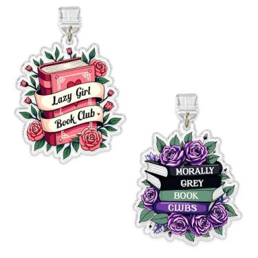 Imagem de Conjunto de 2 peças L*zy Girl Book Club, Pingentes Kindle de Clubes do Livro Moralmente Cinza, Amuleto de Plugue de Poeira, Amante de Livros de 3,8 cm, Vilão, Romance Sombrio Relâmpago/Material