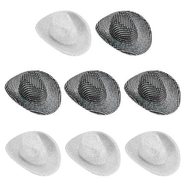 Imagem de PATIKIL Mini chapéus de caubói, 8 peças de chapéu de cowboy ocidental em miniatura para artesanato, decoração de festa, fantasia de boneca para animais de estimação, estilo glitter pontilhado, branco