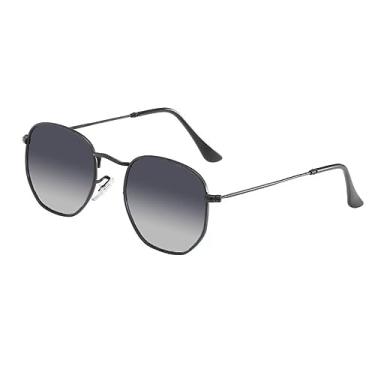 Imagem de Oculos de Sol Feminino Masculino Hexagonal Armação de Metal Desing Clássico Modelo Retrô Unissex Proteção 100% Conta Raios UV (GRAFITE)