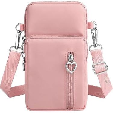Imagem de Kkauuope Bolsa tiracolo pequena para mulheres, bolsa de ombro de nylon durável de grande capacidade com entrada embutida para fone de ouvido, rosa, Transversal