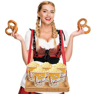 Imagem de Bandejas de vime para lanche com alça de 30 x 30 x 4 cm, bandeja de lanche para noite de cinema, bandeja de lanche, bandeja de venda de pipocas, bandeja de festa para Halloween dos anos 20, adereço de