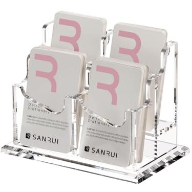 Imagem de SANRUI Porta-Cartões De Visita Vertical Para Mesa, Suporte De Exibição De Cartão De Visita De Acrílico Transparente, 4 Slots, 2 Camadas, Comporta 200 Cartões