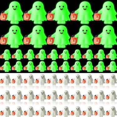 Imagem de Simgoing 60 peças de mini fantasmas de Halloween, figuras luminosas de fantasmas que brilham no escuro, mini estátuas para esconder e buscar, presentes para lembrancinhas de festa de Halloween