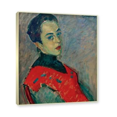 Imagem de NHLDZYH Moldura de champanhe. Impressões de arte Alexej von Jawlensky - Pintura de retrato - (Retrato de Resi) - Pôster de decoração de parede vintage. 40 x 48 cm - 15,7 x 18,9 pol
