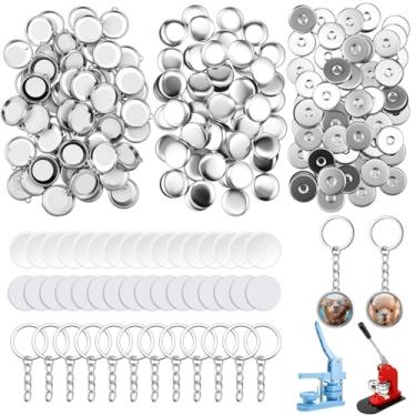 Imagem de Quelay 60 conjuntos de chaveiros, suprimentos para fabricação de botões, chaveiro dupla face, peças de metal dupla face para pressionar à mão, crachá redondo, artesanato, criar botões personalizados