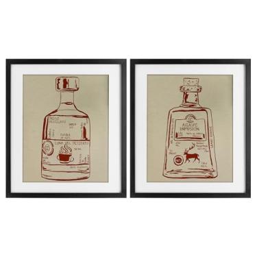 Imagem de Stupell Industries Essência de garrafa de licor 2 peças impressão emoldurada preta design conjunto de vidro por Melissa Wang, 21 x 17
