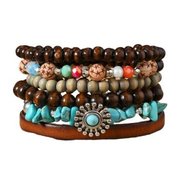 Imagem de MMIUAEG Pulseiras de turquesa natural feitas à mão com contas para botas ocidentais cabeça de boi oval flor cruz de coco pulseira para homens mulheres vintage cowboy vaqueiras joias turquesa, Medium