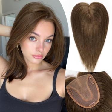 Imagem de EMMOR Toppers de cabelo humano para mulheres com queda de cabelo 30,5 cm pele couro cabeludo 12 cm × 15 cm capa de base grande para perda de cabelo perucas (marrom)