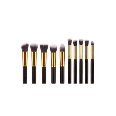 Imagem de Kit Pincel Maquiagem 10 Peças Rosto e Olhos, Cerdas Sintéticas Macias para Aplicação Profissional de Base, Blush e Sombra, Acabamento Premium