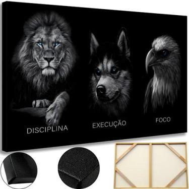 Imagem de Quadro Grande Disciplina Foco Execução Leao Lobo Aguia Tela Madeira E 