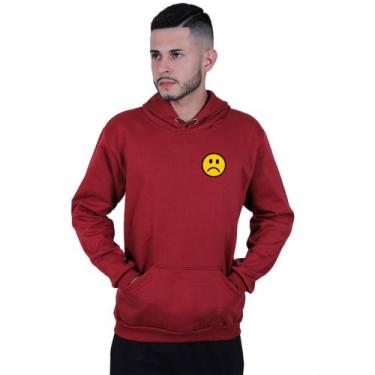 Imagem de Moletom Unissex Canguru Sad Smile Bad Tumblr - Lafre, Vermelho escuro,