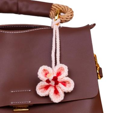 Imagem de Enfeite para pendurar espelho de carro de flor de hibisco de crochê feito à mão, decoração de pingente de flor tropical havaiana para espelho retrovisor, bolsa de casa, berloque de presente (rosa bebê