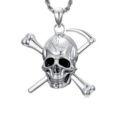 Imagem de Lattd Colar de caveira masculino prata esterlina 925 gótico punk motociclista pingente joias presentes para homens e mulheres, one size, Prata esterlina, Sem Pedra Preciosa