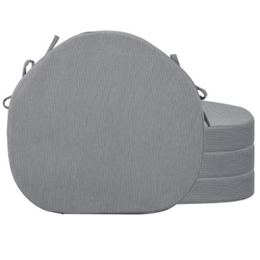 Imagem de idee-home Conjunto de 4 almofadas para cadeira de jantar, almofadas de assento Windsor de espuma de alta resiliência, almofadas de veludo cotelê para cadeira de cozinha com laços, 42 x 39 x 5 cm