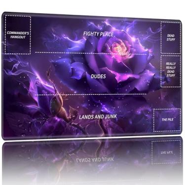 Imagem de Playmat for MTG,Card Playmat Stitched with Zones for MTG Card Game Playing, TCG and Board Game Mat for Cards,Mousepad Desk Mats,Game Mat 27.5 x 15.74 inches-Purple Rose
