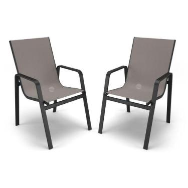 Imagem de Kit 2 Cadeiras Miami Gourmet Alumínio Preto Tela Fendi - Aluv Móveis