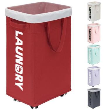 Imagem de Cesto de roupa suja Goodpick com rodas 75L Red Canvas